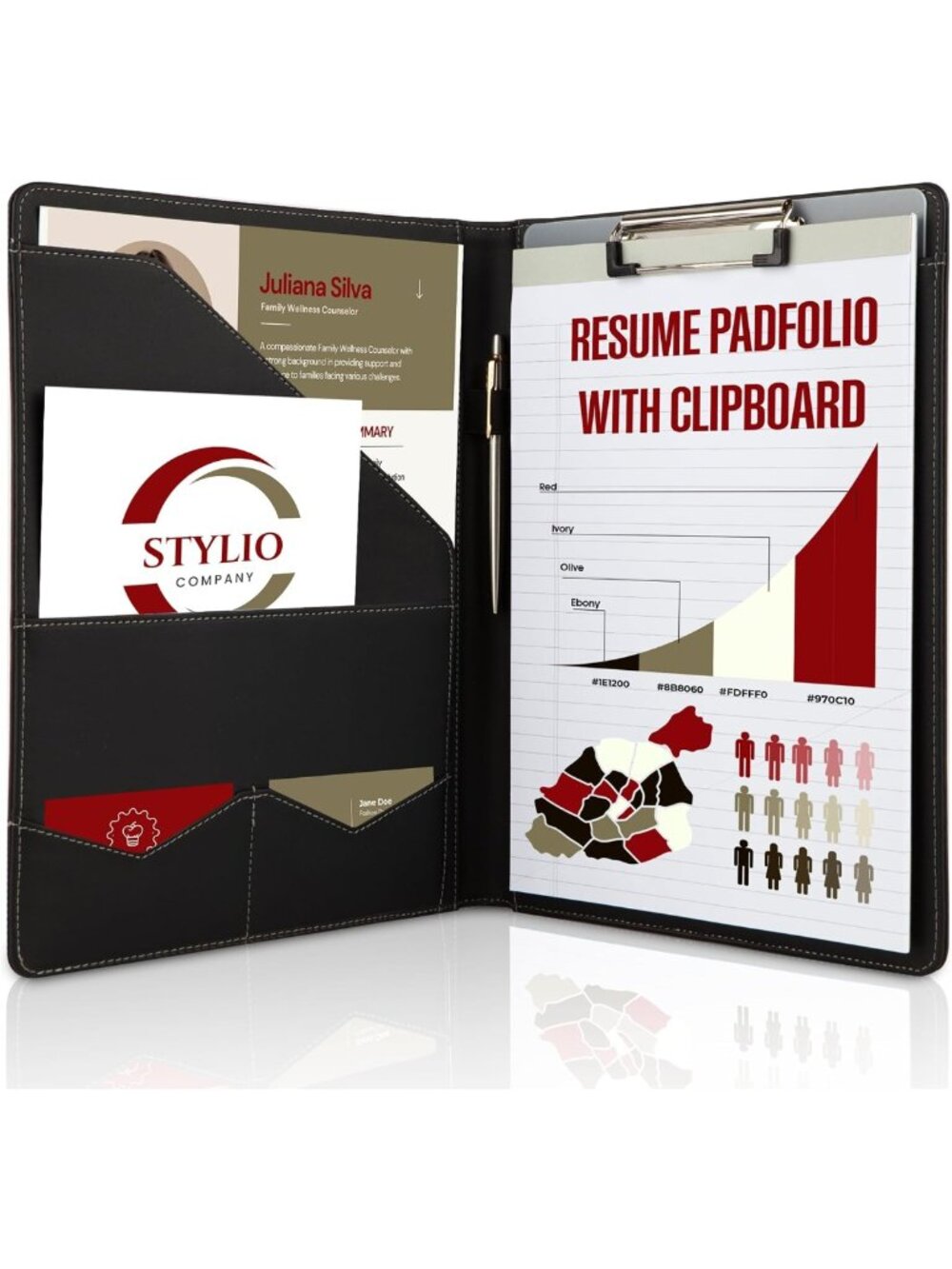 Stylish Vegan Leather Padfolio Organizer with Removable Clipboard & Storage for